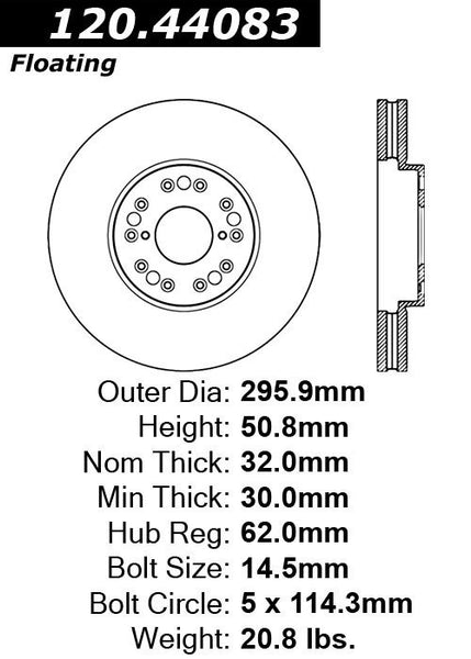 Centric Premium Front Pair Brake Rotors 1999-2000 Lexus SC300 - 120.44083 - (2000 1999)