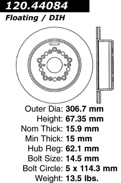 Centric Premium Rear Pair Brake Rotors 1993-1993 Toyota SUPRA BASE [Front 4/93]- 120.44084 - (1993)