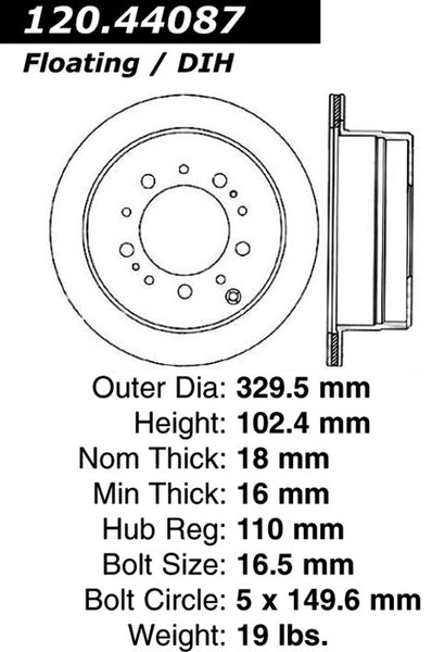 Centric Premium Rear Pair Brake Rotors 1998-2007 Toyota LAND CRUISER - 120.44087 - (2007 2006 2005 2004 2003 2002 2001 2000 1999 1998)