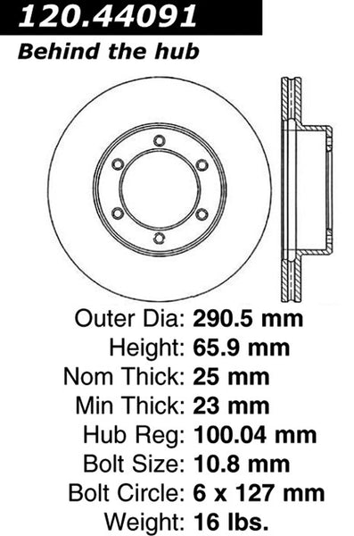 Centric Premium Front Pair Brake Rotors 1993-1998 Toyota T100 [4WD;]- 120.44091 - (1998 1997 1996 1995 1994 1993)