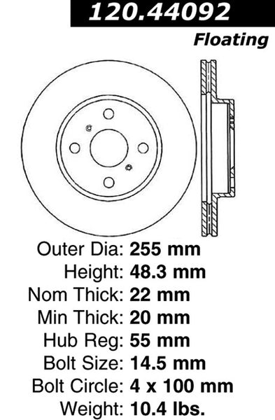 Centric Premium Front Pair Brake Rotors 1993-2002 Toyota COROLLA - 120.44092 - (2002 2001 2000 1999 1998 1997 1996 1995 1994 1993)