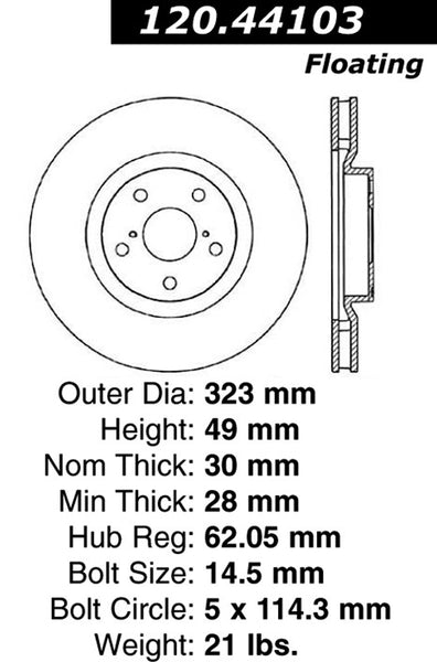 Centric Premium Front Pair Brake Rotors 1994-1998 Toyota SUPRA TWIN TURBO - 120.44103 - (1998 1997 1996 1995 1994)