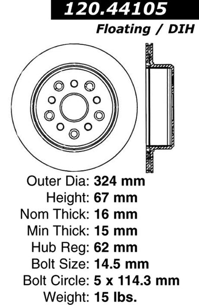 Centric Premium Rear Pair Brake Rotors 1994-1998 Toyota SUPRA TWIN TURBO - 120.44105 - (1998 1997 1996 1995 1994)