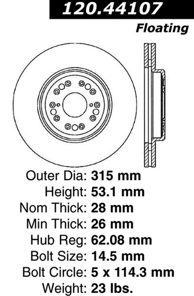 Centric Premium Front Pair Brake Rotors 1995-2000 Lexus LS400 - 120.44107 - (2000 1999 1998 1997 1996 1995)