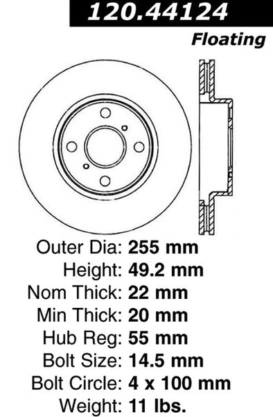 Centric Premium Front Pair Brake Rotors 2001-2003 Toyota PRIUS - 120.44124 - (2003 2002 2001)