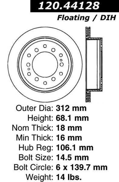 Centric Premium Rear Pair Brake Rotors 2003-2009 Toyota 4RUNNER - 120.44128 - (2009 2008 2007 2006 2005 2004 2003)