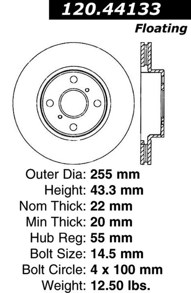 Centric Premium Front Pair Brake Rotors 2004-2006 Scion XB - 120.44133 - (2006 2005 2004)