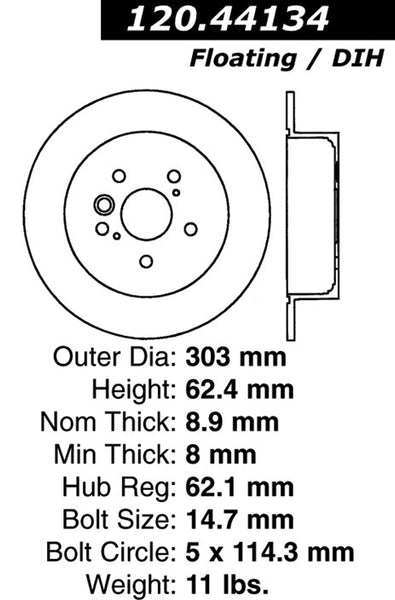 Centric Premium Rear Pair Brake Rotors 2004-2005 Toyota RAV4 - 120.44134 - (2005 2004)