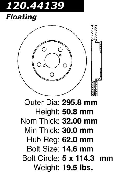 Centric Premium Front Pair Brake Rotors 2014-2015 Lexus IS250 [Convertible; USA Spec]- 120.44139 - (2015 2014)