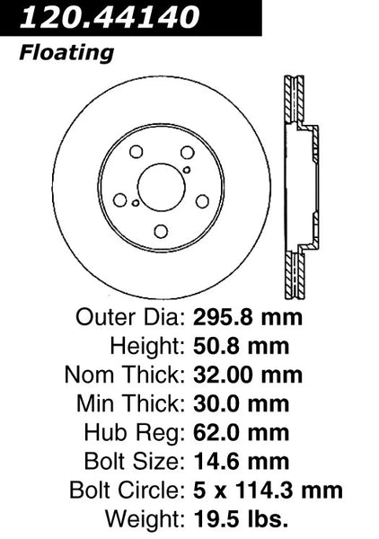 Centric Premium Front Pair Brake Rotors 2009-2013 Lexus IS250 [USA Spec]- 120.44140 - (2013 2012 2011 2010 2009)