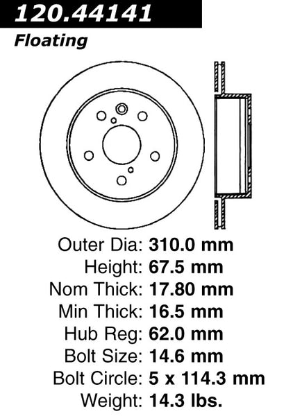 Centric Premium Rear Pair Brake Rotors 2008-2011 Lexus GS460 - 120.44141 - (2011 2010 2009 2008)