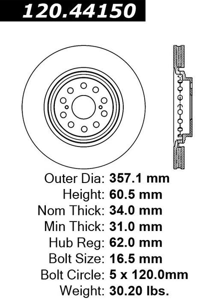 Centric Premium Front Pair Brake Rotors 2013-2016 Lexus LS460 L [AWD;]- 120.44150 - (2016 2015 2014 2013)