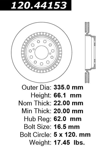 Centric Premium Rear Pair Brake Rotors 2013-2016 Lexus LS460 F SPORT - 120.44153 - (2016 2015 2014 2013)