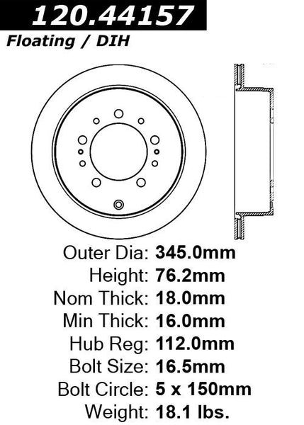 Centric Premium Rear Pair Brake Rotors 2007-2016 Toyota TUNDRA - 120.44157 - (2016 2015 2014 2013 2012 2011 2010 2009 2008 2007)