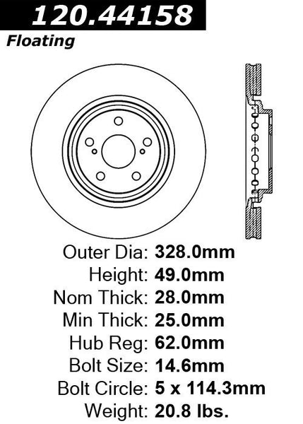 Centric Premium Front Pair Brake Rotors 2015-2016 Lexus NX300H - 120.44158 - (2016 2015)