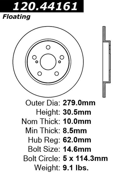 Centric Premium Rear Pair Brake Rotors 2008-2015 Scion XB - 120.44161 - (2015 2014 2013 2012 2011 2010 2009 2008)