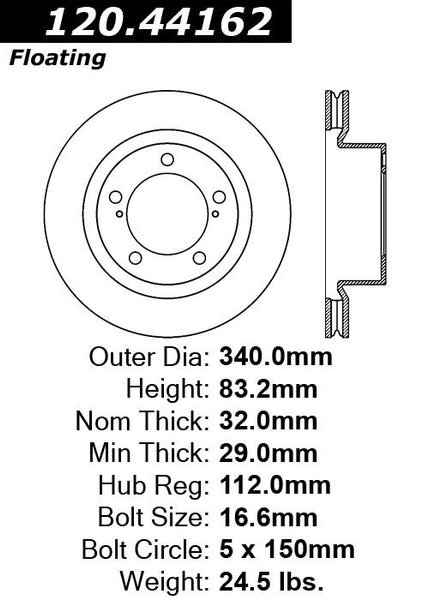 Centric Premium Front Pair Brake Rotors 2008-2015 Toyota LAND CRUISER - 120.44162 - (2015 2014 2013 2012 2011 2010 2009 2008)