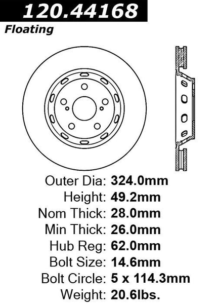 Centric Premium Front Pair Brake Rotors 2009-2015 Toyota VENZA - 120.44168 - (2015 2014 2013 2012 2011 2010 2009)