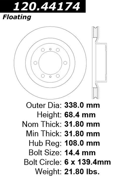 Centric Premium Front Pair Brake Rotors 2010-2016 Toyota 4RUNNER - 120.44174 - (2016 2015 2014 2013 2012 2011 2010)