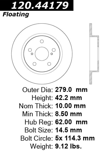 Centric Premium Rear Pair Brake Rotors 2011-2016 Scion TC - 120.44179 - (2016 2015 2014 2013 2012 2011)