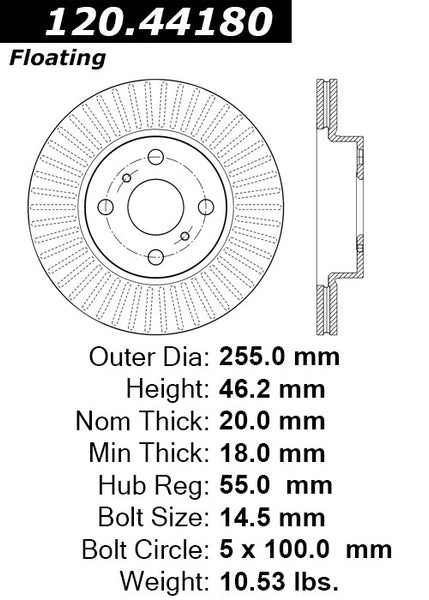 Centric Premium Front Pair Brake Rotors 2013-2014 Scion IQ - 120.44180 - (2014 2013)