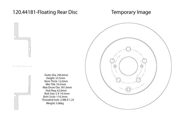 Centric Premium Rear Pair Brake Rotors 2012-2016 Toyota PRIUS V - 120.44181 - (2016 2015 2014 2013 2012)