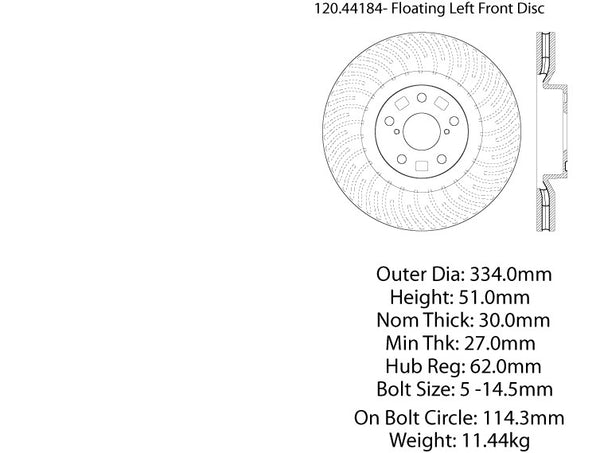 Centric Premium Front Pair Brake Rotors 2012-2013 Lexus IS350 [Front 1/11]- 120.44184 - (2013 2012)