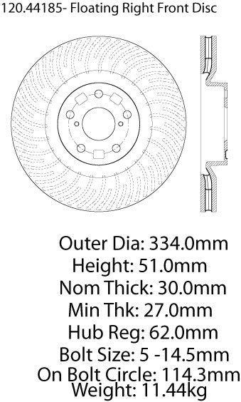 Centric Premium Front Pair Brake Rotors 2016-2016 Lexus IS350 [Except F Sport Package]- 120.44185 - (2016)