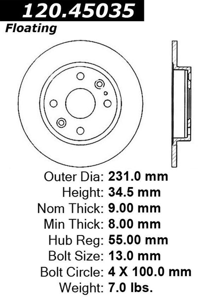 Centric Premium Rear Pair Brake Rotors 1990-1993 Mazda MIATA - 120.45035 - (1993 1992 1991 1990)