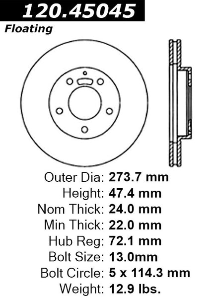 Centric Premium Front Pair Brake Rotors 1992-1995 Mazda 929 - 120.45045 - (1995 1994 1993 1992)