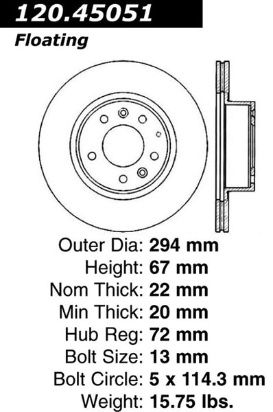 Centric Premium Front Pair Brake Rotors 1993-1995 Mazda RX-7 - 120.45051 - (1995 1994 1993)