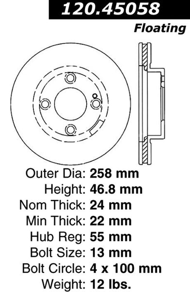 Centric Premium Front Pair Brake Rotors 2003-2003 Mazda PROTEGE LX [Rear Drum Brakes;]- 120.45058 - (2003)