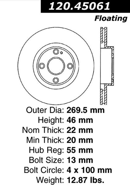 Centric Premium Front Pair Brake Rotors 2003-2005 Mazda MIATA - 120.45061 - (2005 2004 2003)