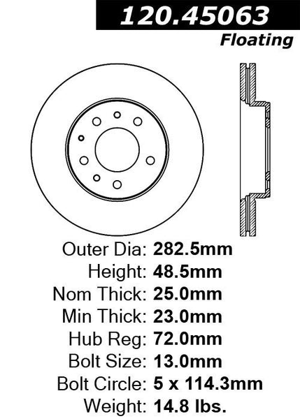 Centric Premium Front Pair Brake Rotors 2003-2005 Mazda 6 - 120.45063 - (2005 2004 2003)