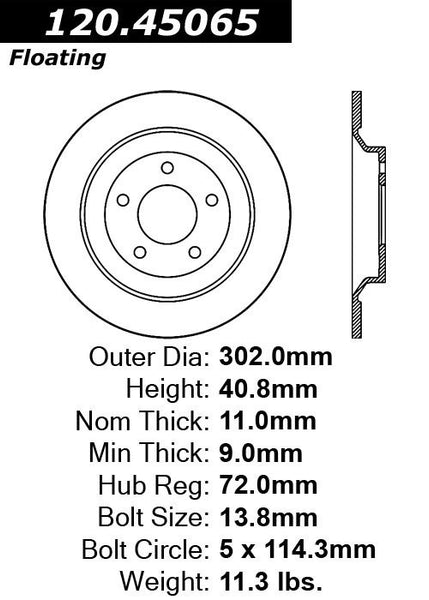 Centric Premium Rear Pair Brake Rotors 2006-2015 Mazda 5 - 120.45065 - (2015 2014 2013 2012 2011 2010 2009 2008 2007 2006)