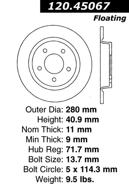 Centric Premium Rear Pair Brake Rotors 2010-2013 Mazda 3 L4 2.5 - 120.45067 - (2013 2012 2011 2010)