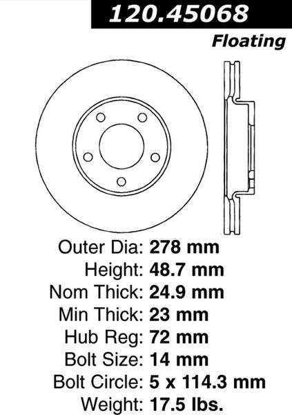 Centric Premium Front Pair Brake Rotors 2008-2009 Mazda 3 I L4 2.0 - 120.45068 - (2009 2008)