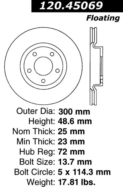 Centric Premium Front Pair Brake Rotors 2010-2013 Mazda 3 L4 2.5 - 120.45069 - (2013 2012 2011 2010)