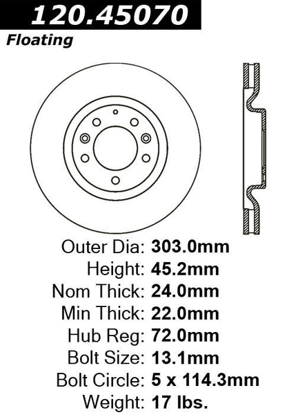 Centric Premium Front Pair Brake Rotors 2006-2008 Mazda RX-8 [Normal Susp]- 120.45070 - (2008 2007 2006)