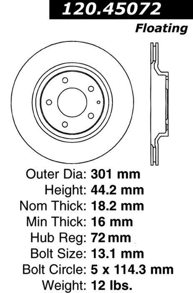 Centric Premium Rear Pair Brake Rotors 2004-2011 Mazda RX-8 - 120.45072 - (2011 2010 2009 2008 2007 2006 2005 2004)