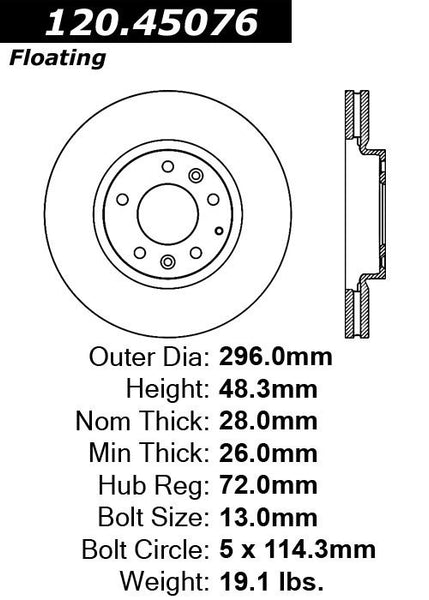 Centric Premium Front Pair Brake Rotors 2007-2012 Mazda CX-7 - 120.45076 - (2012 2011 2010 2009 2008 2007)