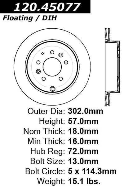 Centric Premium Rear Pair Brake Rotors 2007-2012 Mazda CX-7 - 120.45077 - (2012 2011 2010 2009 2008 2007)