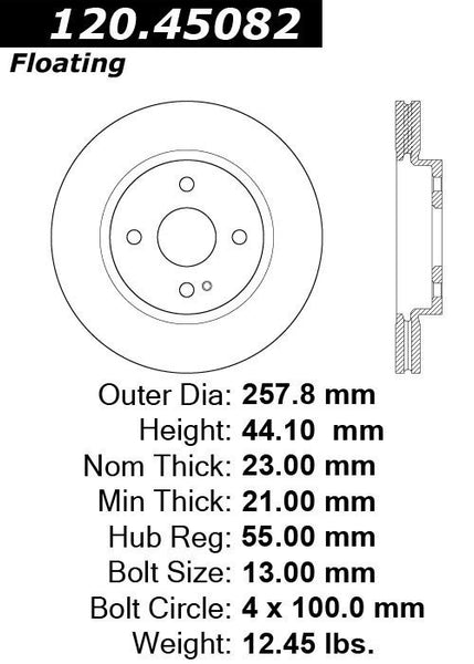 Centric Premium Front Pair Brake Rotors 2011-2013 Mazda 2 - 120.45082 - (2013 2012 2011)