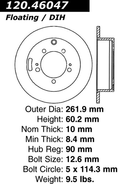 Centric Premium Rear Pair Brake Rotors 1995-1995 Mitsubishi ECLIPSE [FWD; Rear Disc Brakes; Front 1/95]- 120.46047 - (1995)