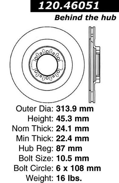 Centric Premium Front Pair Brake Rotors 2000-2004 Mitsubishi MONTERO SPORT [315mm Front Disc]- 120.46051 - (2004 2003 2002 2001 2000)