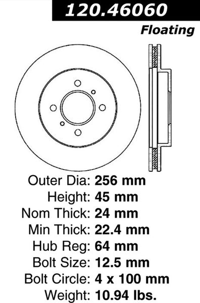 Centric Premium Front Pair Brake Rotors 2007-2007 Mitsubishi LANCER [Non-ABS;]- 120.46060 - (2007)