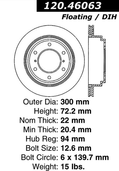 Centric Premium Rear Pair Brake Rotors 2001-2006 Mitsubishi MONTERO - 120.46063 - (2006 2005 2004 2003 2002 2001)