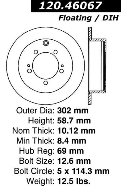 Centric Premium Rear Pair Brake Rotors 2004-2011 Mitsubishi ENDEAVOR - 120.46067 - (2011 2010 2009 2008 2007 2006 2005 2004)