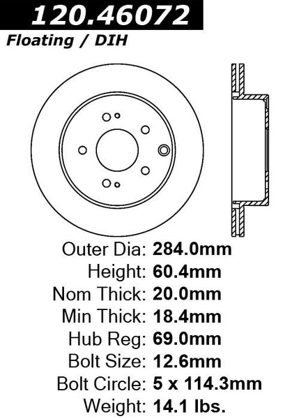 Centric Premium Rear Pair Brake Rotors 2007-2007 Mitsubishi GALANT RIART V6 3.8 - 120.46072 - (2007)