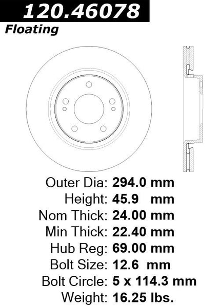 Centric Premium Front Pair Brake Rotors 2010-2011 Mitsubishi LANCER RIART SPORTBACK - 120.46078 - (2011 2010)